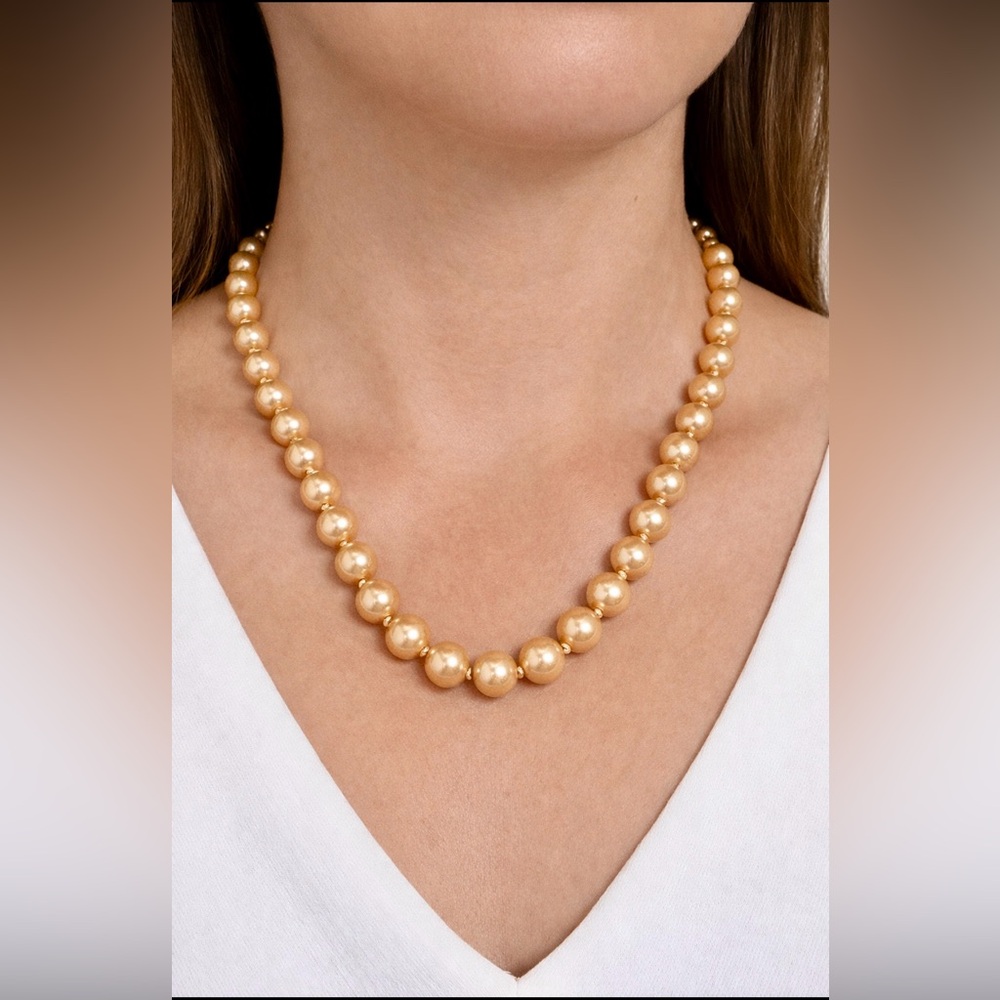 Kenneth Jay Lane 16"-20" Champagne Pearl Necklace - Adjustable Golden Luster